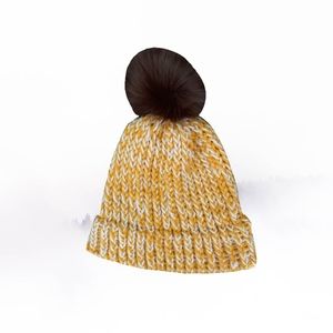 Adult's Yellow and White Beanie with Pom Pom